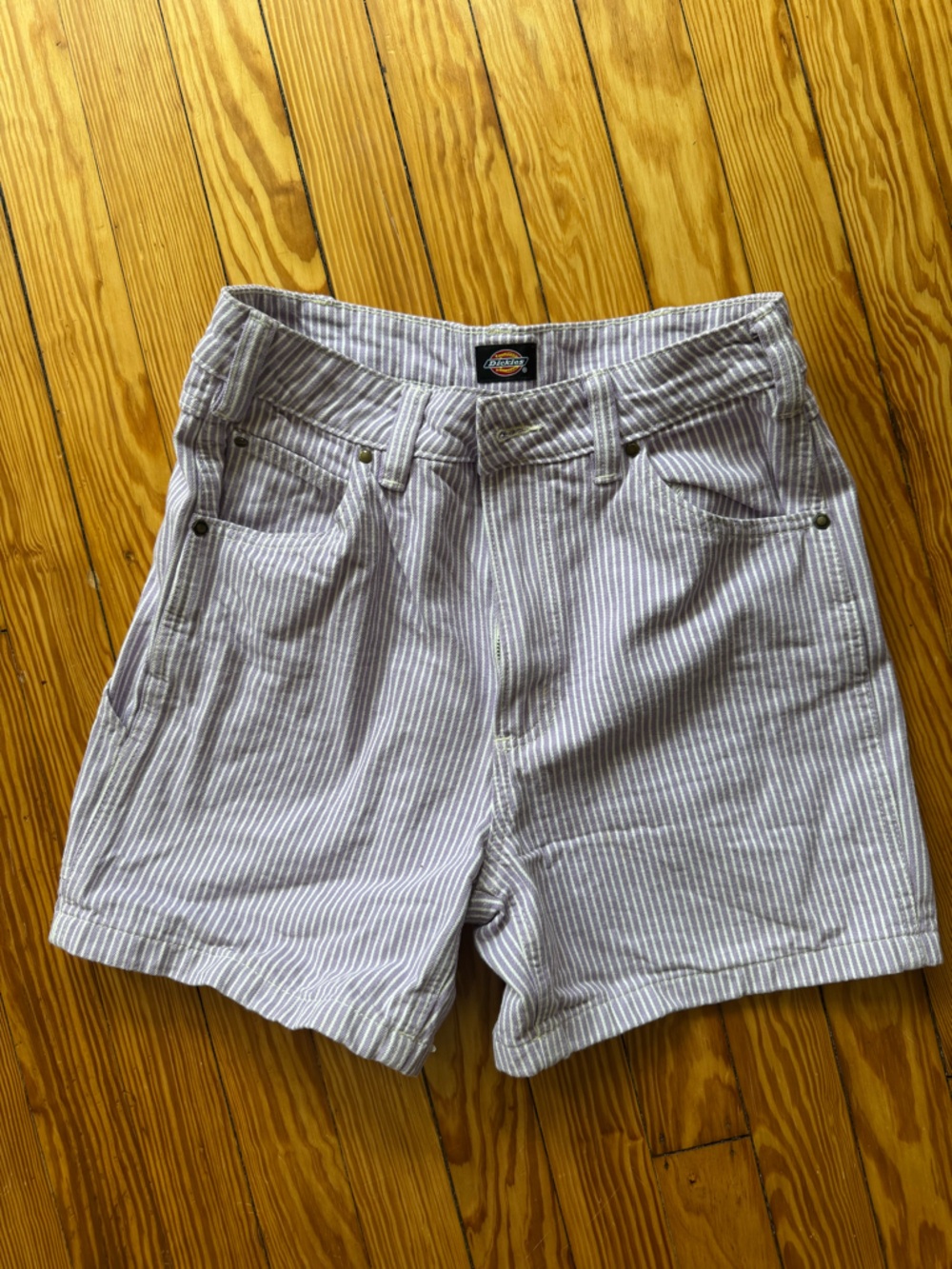 Dickies Striped Cotton Shorts in Pale Purple & White